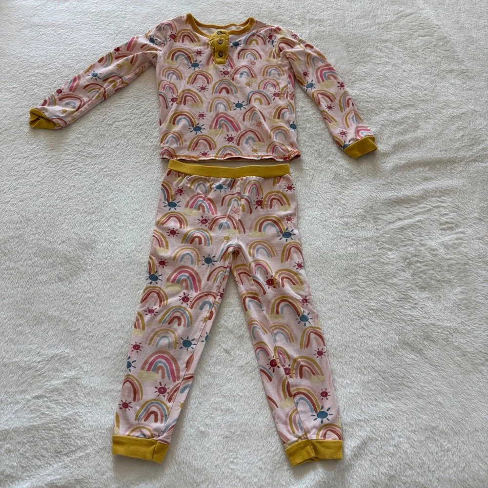 Mud‎ Pie Rainbow Sun Cloud Pajamas Long Sleeve Henley Top Pants Set